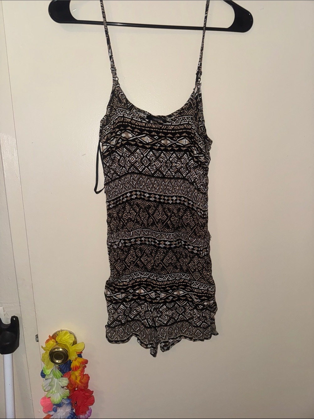 Black & Cream Tribal Print Spaghetti Strap Romper